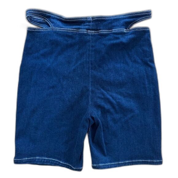 Zara High-Waisted Cut Out Blue Denim Biker Shorts size Large - Picture 3 of 4